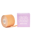 A roll of the distinctive beige Gal Pals Tape is partially unwound beside a lavender box, prominently displaying the "Gal Pals Beige Tape" branding in white letters. This stylish arrangement captures attention against the pristine white background. Angels Formal Wear