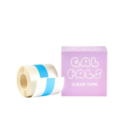 A roll of GAL PALS TAPE, featuring a clear design with a blue band, is partially unrolled next to its chic purple packaging. It's ideal for all your crafting needs. Angels Formal Wear