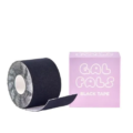 A roll of tape, in a stylish black hue and slightly unwound, rests gracefully next to an attractive pink box embellished with the words "GAL PALS TAPE" in bold white text. Angels Formal Wear