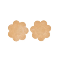 Two GAL PALS NIPPLE COVERS, designed in a delicate beige, flower shape, are elegantly displayed on a white background. Angels Formal Wear